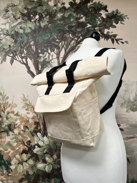 A roll-top backpack made at the Roll-top backpack workshop - an adult and child event held at The Make Spot