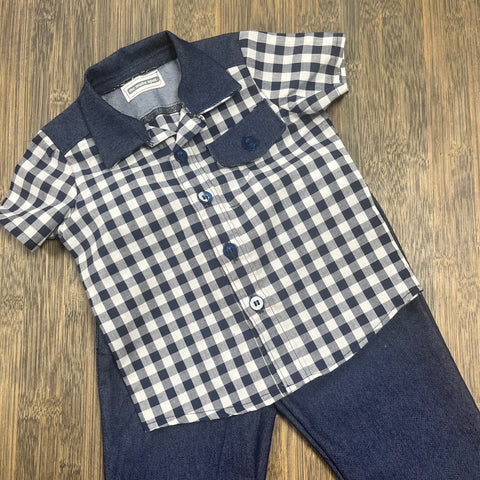 Children's checkered shirt and navy pants made at TMS