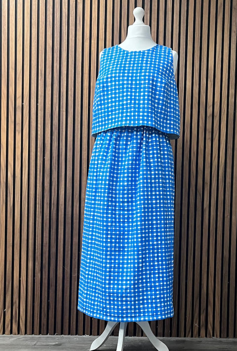 Mannequin wearing a blue checkered co-ord