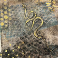 Abstract artwork with a snake-like shape on a textured background