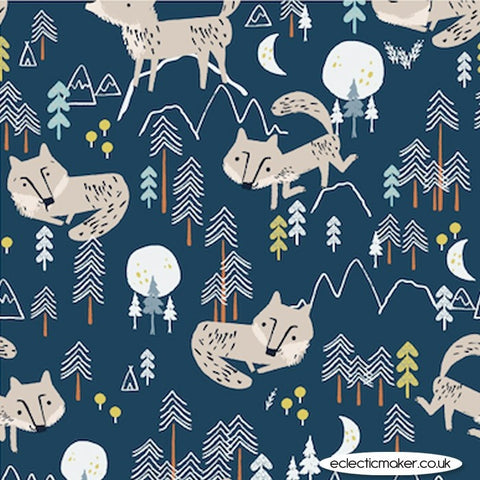 Image of Fabric-Dashwood-Studios-Wolves-in-Navy